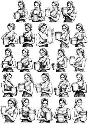 Hand-Drawn Women Holding Jars and Buckets Vector Set Free Vector