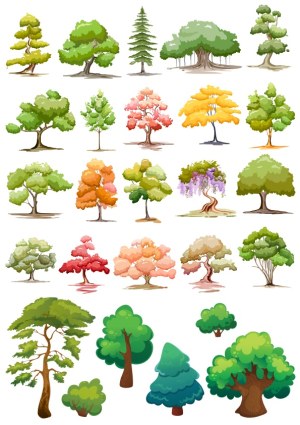 Collection of Diverse Stylized Tree Vector Illustrations Free Vector