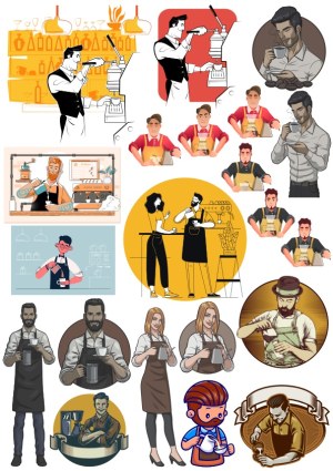 Vector Illustrations of Baristas Preparing and Enjoying Coffee Free Vector
