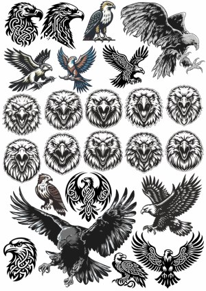 Eagle and Hawk Animal Vector Illustrations and Tribal Designs Free Vector