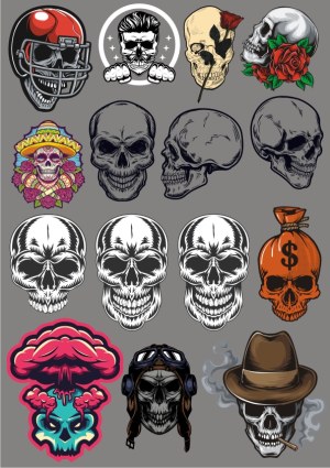 Collection of Skull Vector Illustrations with Various Themes Free Vector