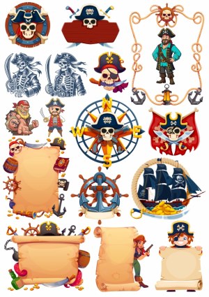 Pirate Themed Cartoon Vector Illustrations and Frames Free Vector