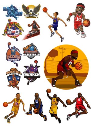 Basketball Players and Logos Collection Vector Free Vector