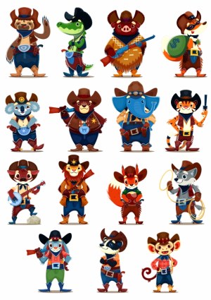 Cartoon Wild West Animal Cowboys and Outlaws Vector Set Free Vector