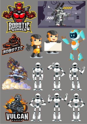 Collection of Robot and Robotic Character Vector Illustrations and Logos Free Vector