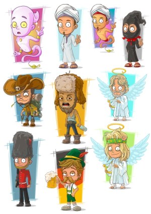 Cartoon Characters in Diverse Costumes Vector Set Free Vector