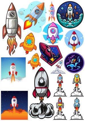 Collection of Colorful Rocket Ship Vectors in Various Styles Free Vector