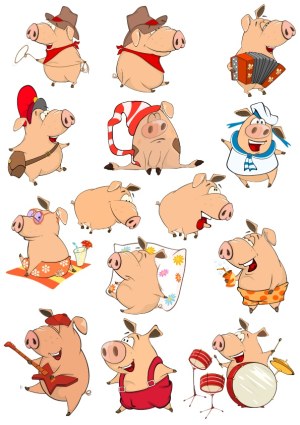 Cartoon Pigs in Various Costumes and Activities Set Free Vector