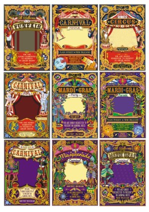 Vintage Carnival and Mardi Gras Party Invitation Vector Frames Free Vector