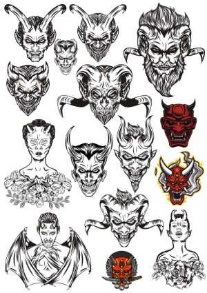Set of Demonic and Devilish Vector Heads and Faces Free Vector