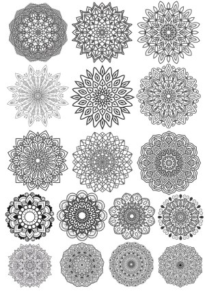 Collection of 16 Black and White Mandala Vector Designs Free Vector