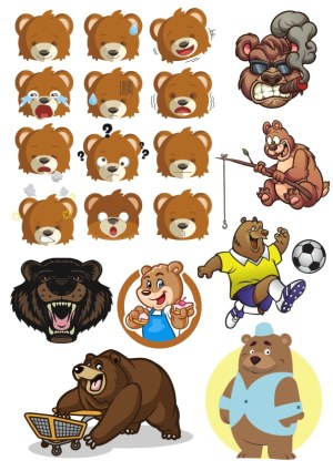 Bear Cartoon Characters and Expressions Vector Set Free Vector