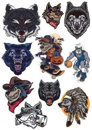 Collection of Cartoon and Fierce Wolf Head Illustrations Free Vector