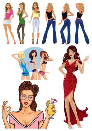 Stylish Women in Various Outfits and Poses Vector Set Free Vector