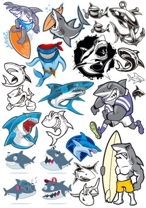 Collection of Cartoon and Stylized Shark Vector Illustrations Free Vector