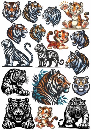 Collection of Tiger and Tiger Cub Illustrations and Mascot Characters Free Vector