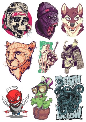 Collection of Nine Creative and Edgy Vector Character and Animal Illustrations Free Vector