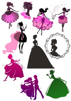 Princess Silhouettes and Fairy Tale Scenes Vector Set Free Vector