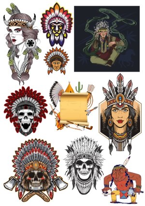 Native American Themed Vector Illustrations Collection Free Vector