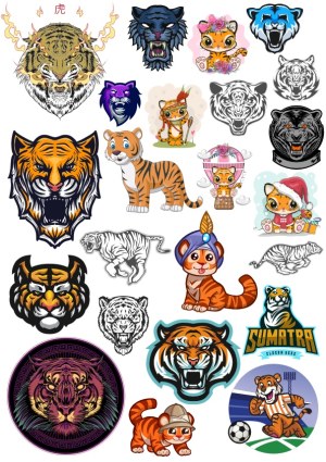 Diverse Tiger and Tiger Cub Vector Illustrations Free Vector