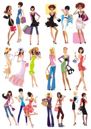 Fashionable Women in Various Outfits and Poses Vector Set Free Vector