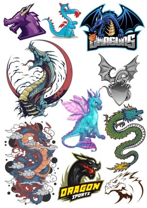 Collection of Colorful Dragon Vector Illustrations and Logos Free Vector