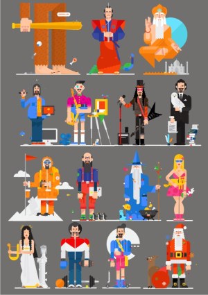 Collection of Diverse Cartoon Characters with Various Themes Free Vector
