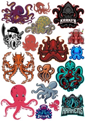Collection of Colorful Octopus and Kraken Vector Illustrations Free Vector