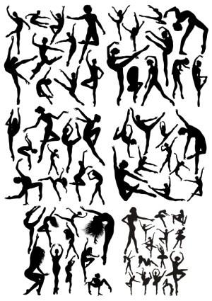 Silhouettes of Dancing and Gymnastics Poses Free Vector
