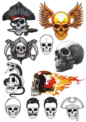 Collection of Various Stylized Skull Illustrations Free Vector