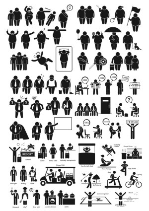 Diverse Black Silhouette Stick Figures in Various Activities and Situations Free Vector