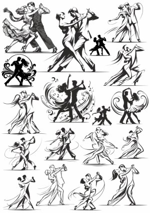 Elegant Black and White Dancing Couples Collection Free Vector