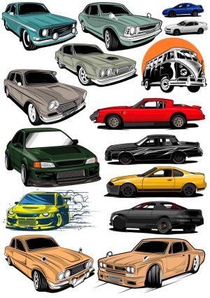Collection of Classic and Modern Car Vector Illustrations Free Vector