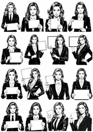 Businesswoman Holding Blank Signs Vector Illustrations Free Vector