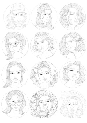 Outline Portraits of Diverse Women in Circular Frames Free Vector