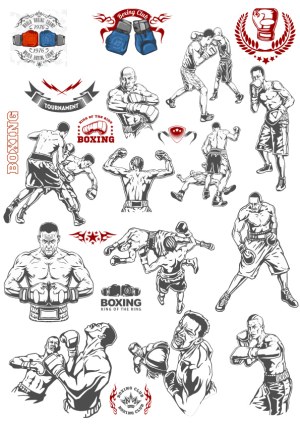 Boxing Fighters and Emblems Vector Collection Free Vector
