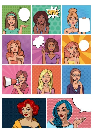 Diverse Women in Pop Art Style Comic Panels with Speech Bubbles Free Vector