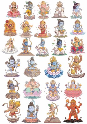 Collection of Hindu Deities Vector Illustrations Free Vector