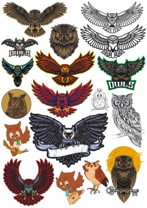 Various Stylized Owl Vector Illustrations and Logos Free Vector