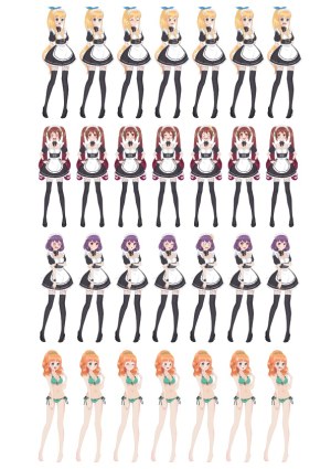 Anime Style Female Character Sprite Sheets with Maid Outfits and Swimwear Free Vector