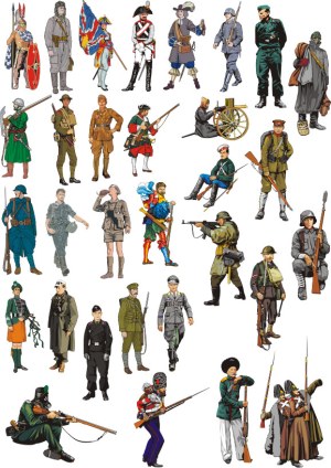 Collection of Historical Military Soldiers from Various Eras and Nations Free Vector