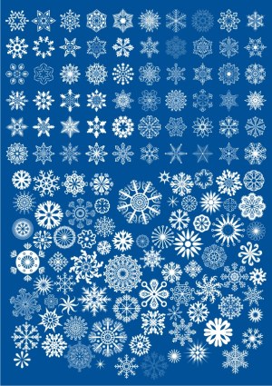 Collection of Detailed White Snowflake Vector Designs on Blue Background Free Vector