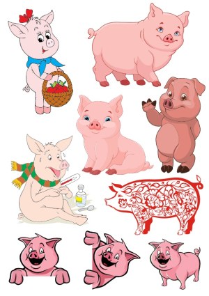 Collection of Cartoon and Decorative Pig Illustrations Free Vector