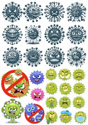 Cartoon Virus Characters and No Virus Symbols Vector Set Free Vector