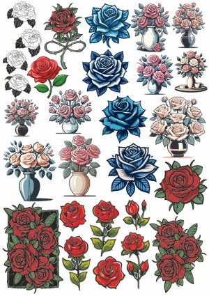 Vintage Style Rose Flower and Bouquet Vector Illustrations Free Vector