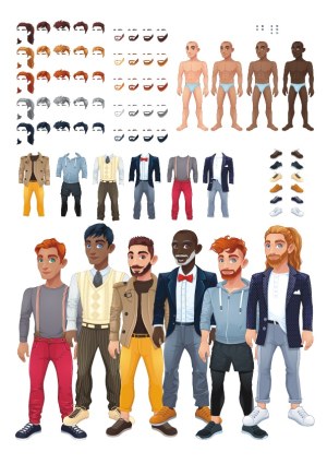 Customizable Male Character Creator with Diverse Hairstyles and Fashion Styles Free Vector