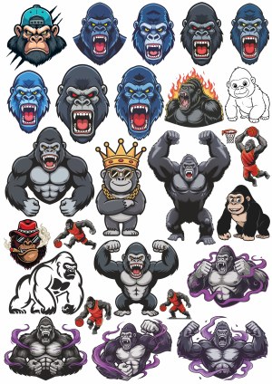 Collection of Vector Gorilla and Monkey Mascot Illustrations Free Vector