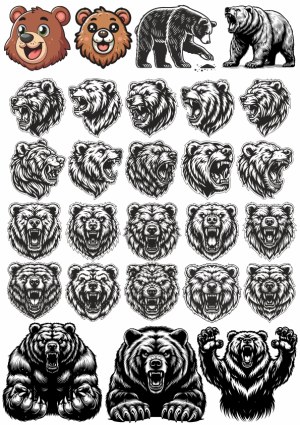 Collection of Bear Head and Full-Body Vector Illustrations Free Vector