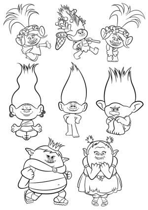 Cute Troll Characters Black and White Line Art Free Vector