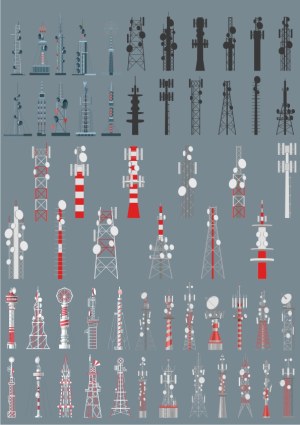 Set of Various Vector Communication Towers and Antennas Free Vector